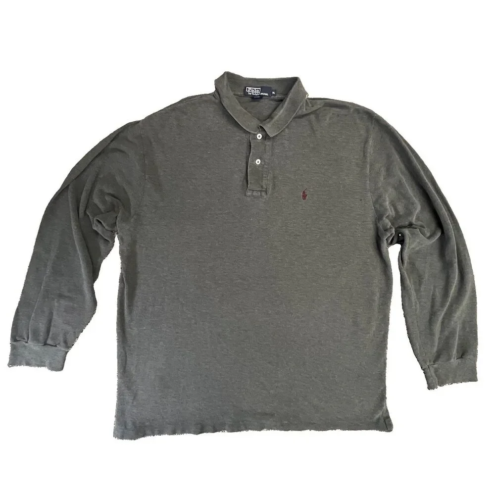 Vtg Ralph Lauren Polo Shirt Mens Extra Large XL Gray Long Sleeve  Pony Cotton